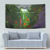 Dominica Nature Tapestry Sisserou Parrot and Waterfall Island Map with National Flag Design - Wonder Print Shop
