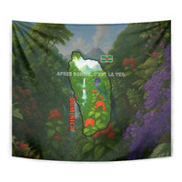Dominica Nature Tapestry Sisserou Parrot and Waterfall Island Map with National Flag Design - Wonder Print Shop