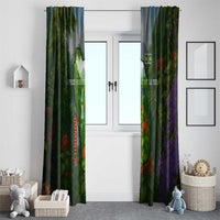 Dominica Nature Window Curtain Sisserou Parrot and Waterfall Island Map with National Flag Design - Wonder Print Shop