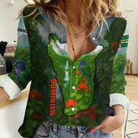 Dominica Nature Women Casual Shirt Sisserou Parrot and Waterfall Island Map with National Flag Design - Wonder Print Shop