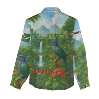 Dominica Nature Women Casual Shirt Sisserou Parrot and Waterfall Island Map with National Flag Design - Wonder Print Shop
