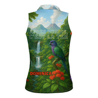Dominica Nature Women Sleeveless Polo Shirt Sisserou Parrot and Waterfall Island Map with National Flag Design - Wonder Print Shop