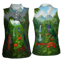 Dominica Nature Women Sleeveless Polo Shirt Sisserou Parrot and Waterfall Island Map with National Flag Design - Wonder Print Shop