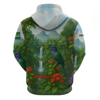 Dominica Nature Zip Hoodie Sisserou Parrot and Waterfall Island Map with National Flag Design - Wonder Print Shop