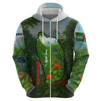 Dominica Nature Zip Hoodie Sisserou Parrot and Waterfall Island Map with National Flag Design - Wonder Print Shop