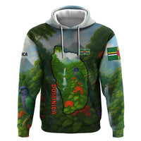 Dominica Nature Zip Hoodie Sisserou Parrot and Waterfall Island Map with National Flag Design - Wonder Print Shop
