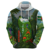 Dominica Nature Zip Hoodie Sisserou Parrot and Waterfall Island Map with National Flag Design - Wonder Print Shop