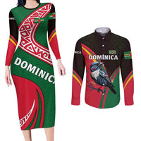 Dominica Couples Matching Long Sleeve Bodycon Dress and Long Sleeve Button Shirt with Sisserou Parrot and Tribal Pattern Design - Wonder Print Shop