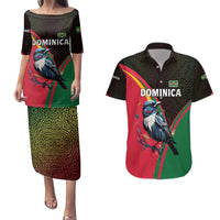 Dominica Couples Matching Puletasi and Hawaiian Shirt with Sisserou Parrot and Tribal Pattern Design - Wonder Print Shop