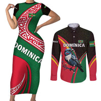 Dominica Couples Matching Short Sleeve Bodycon Dress and Long Sleeve Button Shirt with Sisserou Parrot and Tribal Pattern Design - Wonder Print Shop