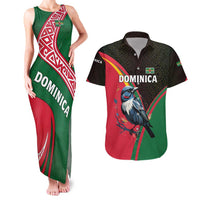 Dominica Couples Matching Tank Maxi Dress and Hawaiian Shirt with Sisserou Parrot and Tribal Pattern Design - Wonder Print Shop