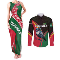 Dominica Couples Matching Tank Maxi Dress and Long Sleeve Button Shirt with Sisserou Parrot and Tribal Pattern Design - Wonder Print Shop
