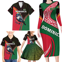Dominica Family Matching Long Sleeve Bodycon Dress and Hawaiian Shirt with Sisserou Parrot and Tribal Pattern Design - Wonder Print Shop
