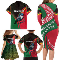 Dominica Family Matching Long Sleeve Bodycon Dress and Hawaiian Shirt with Sisserou Parrot and Tribal Pattern Design - Wonder Print Shop