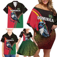 Dominica Family Matching Off Shoulder Short Dress and Hawaiian Shirt with Sisserou Parrot and Tribal Pattern Design - Wonder Print Shop
