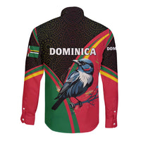 Dominica Long Sleeve Button Shirt with Sisserou Parrot and Tribal Pattern Design - Wonder Print Shop