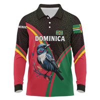 Dominica Long Sleeve Polo Shirt with Sisserou Parrot and Tribal Pattern Design - Wonder Print Shop