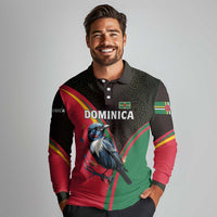 Dominica Long Sleeve Polo Shirt with Sisserou Parrot and Tribal Pattern Design - Wonder Print Shop