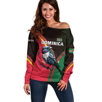 Dominica Off Shoulder Sweater with Sisserou Parrot and Tribal Pattern Design - Wonder Print Shop