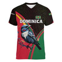 Dominica Women V-Neck T-Shirt with Sisserou Parrot and Tribal Pattern Design - Wonder Print Shop