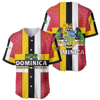Dominica Flag Baseball Jersey Red Yellow and Black with Coat of Arms and National Motto Design - Wonder Print Shop