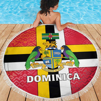 Dominica Flag Beach Blanket Red Yellow and Black with Coat of Arms and National Motto Design - Wonder Print Shop