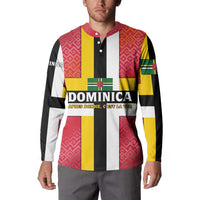 Dominica Flag Button Sweatshirt Red Yellow and Black with Coat of Arms and National Motto Design - Wonder Print Shop