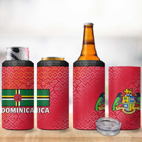 Dominica Flag 4 in 1 Can Cooler Tumbler Red Yellow and Black with Coat of Arms and National Motto Design - Wonder Print Shop