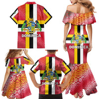 Dominica Flag Family Matching Mermaid Dress and Hawaiian Shirt Red Yellow and Black with Coat of Arms and National Motto Design - Wonder Print Shop