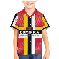 Dominica Flag Family Matching Mermaid Dress and Hawaiian Shirt Red Yellow and Black with Coat of Arms and National Motto Design - Wonder Print Shop