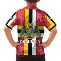 Dominica Flag Family Matching Puletasi and Hawaiian Shirt Red Yellow and Black with Coat of Arms and National Motto Design - Wonder Print Shop
