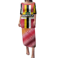 Dominica Flag Family Matching Puletasi and Hawaiian Shirt Red Yellow and Black with Coat of Arms and National Motto Design - Wonder Print Shop
