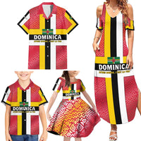 Dominica Flag Family Matching Summer Maxi Dress and Hawaiian Shirt Red Yellow and Black with Coat of Arms and National Motto Design - Wonder Print Shop