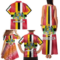 Dominica Flag Family Matching Tank Maxi Dress and Hawaiian Shirt Red Yellow and Black with Coat of Arms and National Motto Design - Wonder Print Shop