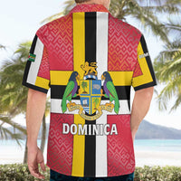 Dominica Flag Hawaiian Shirt Red Yellow and Black with Coat of Arms and National Motto Design - Wonder Print Shop