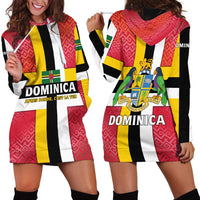 Dominica Flag Hoodie Dress Red Yellow and Black with Coat of Arms and National Motto Design - Wonder Print Shop