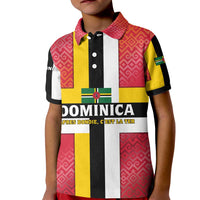 Dominica Flag Kid Polo Shirt Red Yellow and Black with Coat of Arms and National Motto Design - Wonder Print Shop