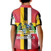 Dominica Flag Kid Polo Shirt Red Yellow and Black with Coat of Arms and National Motto Design - Wonder Print Shop