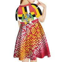 Dominica Flag Kid Short Sleeve Dress Red Yellow and Black with Coat of Arms and National Motto Design - Wonder Print Shop