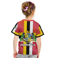 Dominica Flag Kid T Shirt Red Yellow and Black with Coat of Arms and National Motto Design - Wonder Print Shop