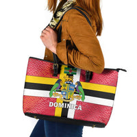 Dominica Flag Leather Tote Bag Red Yellow and Black with Coat of Arms and National Motto Design - Wonder Print Shop
