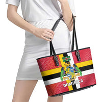 Dominica Flag Leather Tote Bag Red Yellow and Black with Coat of Arms and National Motto Design - Wonder Print Shop