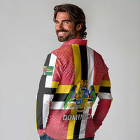 Dominica Flag Long Sleeve Polo Shirt Red Yellow and Black with Coat of Arms and National Motto Design - Wonder Print Shop