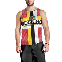 Dominica Flag Men Tank Top Red Yellow and Black with Coat of Arms and National Motto Design - Wonder Print Shop