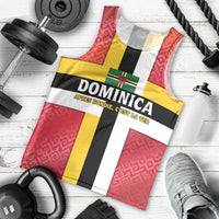 Dominica Flag Men Tank Top Red Yellow and Black with Coat of Arms and National Motto Design - Wonder Print Shop