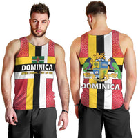 Dominica Flag Men Tank Top Red Yellow and Black with Coat of Arms and National Motto Design - Wonder Print Shop