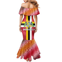 Dominica Flag Mermaid Dress Red Yellow and Black with Coat of Arms and National Motto Design - Wonder Print Shop