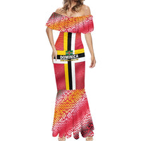 Dominica Flag Mermaid Dress Red Yellow and Black with Coat of Arms and National Motto Design - Wonder Print Shop
