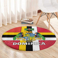 Dominica Flag Round Carpet Red Yellow and Black with Coat of Arms and National Motto Design - Wonder Print Shop