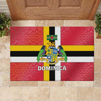 Dominica Flag Rubber Doormat Red Yellow and Black with Coat of Arms and National Motto Design - Wonder Print Shop
